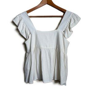 MIOU MUSE Ruffle Sleeve Linen Blend Top Size S